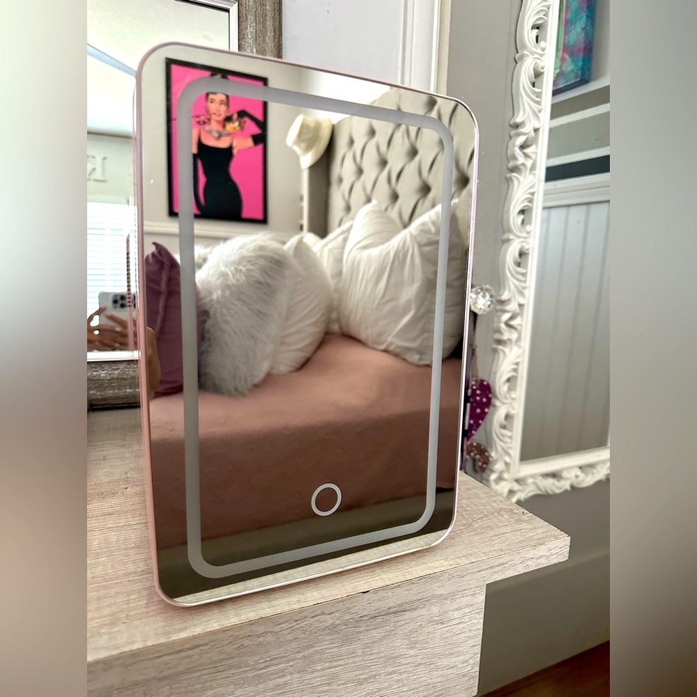 Pink Vanity Mirror/mini fridge with LED Light